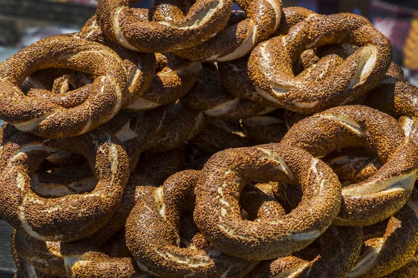 Background from the traditional Turkish bagel simit street food.