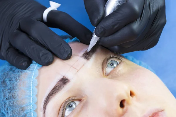 Microblading eyebrows workflow in a beauty salon