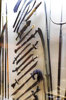 Madrid, İspanya - 28 Mart, 2018: Denizcilik Müzesi Madrid tarihinin İspanyol Donanması gemi modelleri tarihi eser