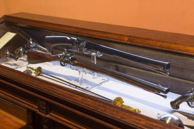 Madrid, İspanya - 28 Mart, 2018: Denizcilik Müzesi Madrid tarihinin İspanyol Donanması gemi modelleri tarihi eser .