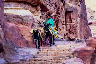Jordan, antik Petra - Petra antik kent turistler ve yerliler ile 10 Ocak 2017:Tourist kompleksi