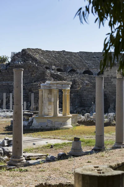 Rovine Dell Antica Città Side Anfiteatro Foto Con Volo Degli — Foto Stock