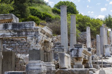 Antik kalıntıları şehir Efes Celsus Kütüphanesi Binası, amfitiyatro tapınaklar ve sütunları antika. Unesco Dünya Mirası listesi için aday 