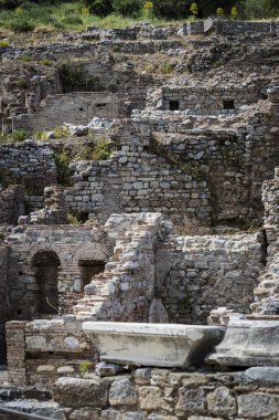 Antik kalıntıları şehir Efes Celsus Kütüphanesi Binası, amfitiyatro tapınaklar ve sütunları antika. Unesco Dünya Mirası listesi için aday 