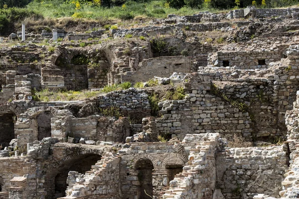 Ruins Ancient Antique City Ephesus Library Building Celsus Amphitheater Temples — Stock Photo, Image
