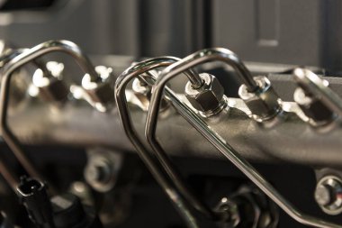 New auto parts machinery mechanisms shot close-up.