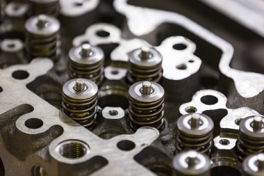New auto parts machinery mechanisms shot close-up.