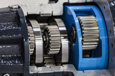 New auto parts machinery mechanisms shot close-up.