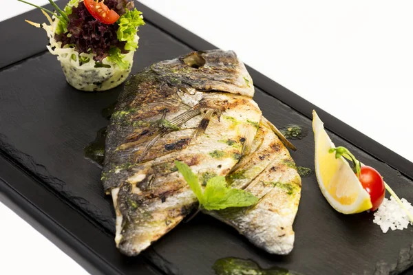 Grilled Sea Fish Close Shot White Background — Stock Photo, Image