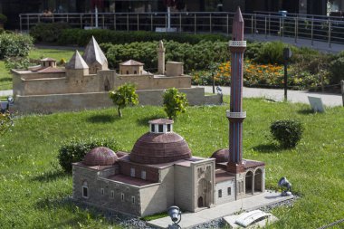 İstanbul, Türkiye - 9 Ekim 2015: İstanbul, Türkiye 'de Antik Dünya Mimarisi Minyatürünün minyatür kopyaları.