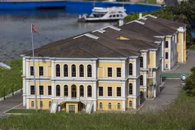 İstanbul, Türkiye - 9 Ekim 2015: İstanbul, Türkiye 'de Antik Dünya Mimarisi Minyatürünün minyatür kopyaları.