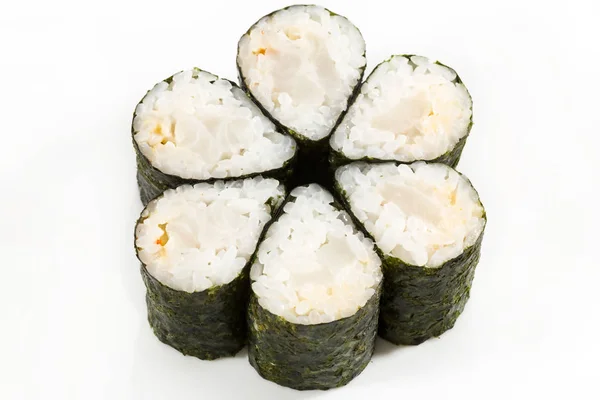 Sushi Con Mariscos Verduras Sobre Fondo Blanco Restaurante —  Fotos de Stock