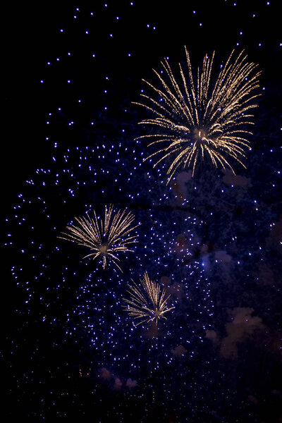 Яркие фейерверки на фоне ночного неба
 