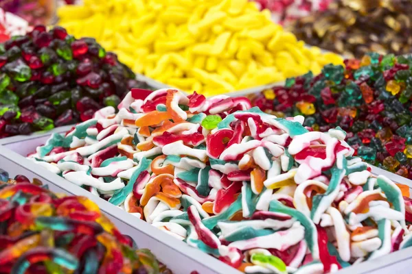 Sortimento Doces Coloridos Gelatinosos Como Pano Fundo Produto — Fotografia de Stock