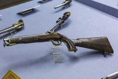 ISTANBUL, TURKEY - OCTOBER 14, 2015: Presented composition of the weapons collection at the Military Museum in Istanbul.