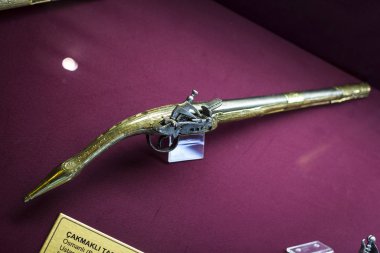 ISTANBUL, TURKEY - OCTOBER 14, 2015: The exposition is a collection of weapons from the medieval world presented by the Military Museum in Istanbul.