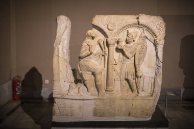 Istanbul, Türkiye - 4 Nisan, 2017: Arkeoloji Müzesi İstanbul, antik sergileyen bugünkü Türkiye Cumhuriyeti topraklarında yaşayan eski imparatorlukların