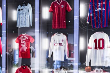 Münih, Almanya - 25 Kasım 2018: Başarıları Müzesi futbol kulübü Munich Bavyera Allianz Arena topraklarında bulunan.