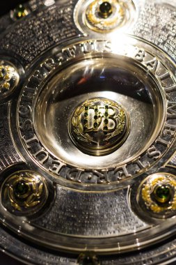 Münih, Almanya - 25 Kasım 2018: Başarıları Müzesi futbol kulübü Munich Bavyera Allianz Arena topraklarında bulunan.