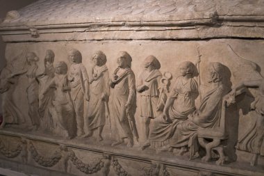 Istanbul, Türkiye - 4 Nisan, 2017: Arkeoloji Müzesi İstanbul, antik sergileyen bugünkü Türkiye Cumhuriyeti topraklarında yaşayan eski imparatorlukların