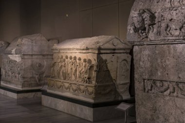 Istanbul, Türkiye - 4 Nisan, 2017: Arkeoloji Müzesi İstanbul, antik sergileyen bugünkü Türkiye Cumhuriyeti topraklarında yaşayan eski imparatorlukların