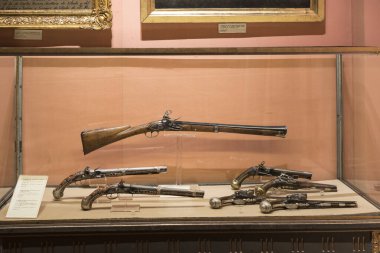 Madrid, İspanya - 28 Mart 2018:İspanya Donanması'nın Madrid tarihindeki Denizcilik Müzesi tarihi eser modellerini .