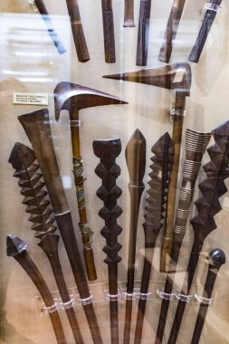 Madrid, İspanya - 28 Mart 2018:İspanya Donanması'nın Madrid tarihindeki Denizcilik Müzesi tarihi eser modellerini .