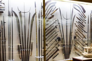 Madrid, İspanya - 28 Mart 2018:İspanya Donanması'nın Madrid tarihindeki Denizcilik Müzesi tarihi eser modellerini .