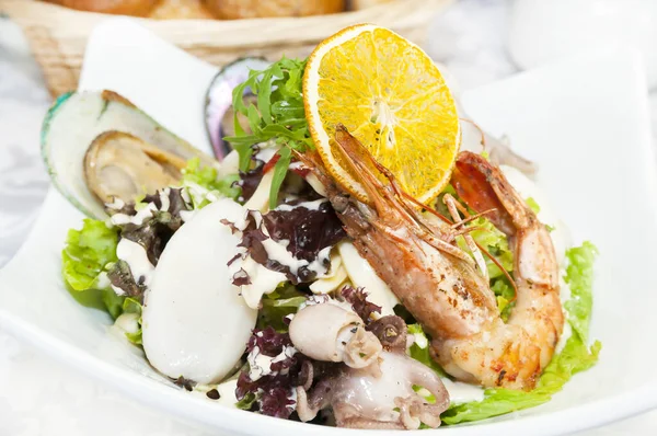 Krake Garnelen Tintenfisch Meeresfrüchtsalat Nahaufnahme Erschossen Restaurant — Stockfoto