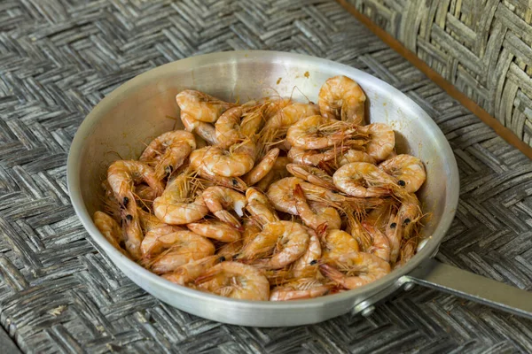 Cooking Tiger Prawns Pan Shot Close — Stock Photo, Image