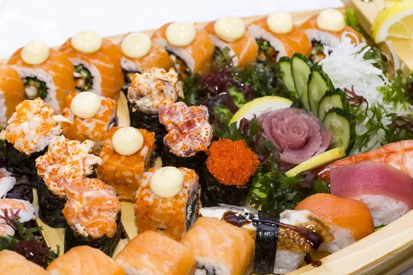Sushi Pozadí Záběr Zblízka Japonské Restauraci — Stock fotografie