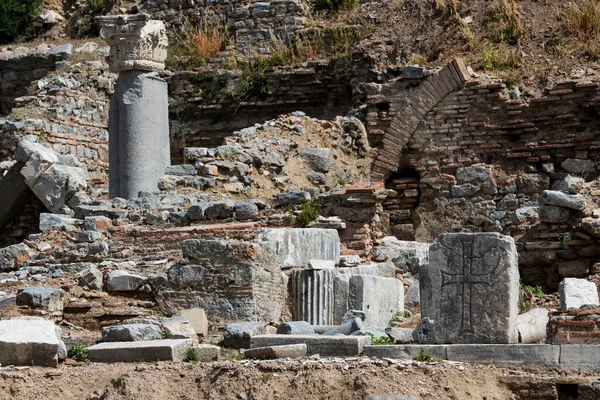 Ερείπια Της Αρχαίας Αντίκες Πόλη Της Εφέσου Κτίριο Βιβλιοθήκη Του — Φωτογραφία Αρχείου
