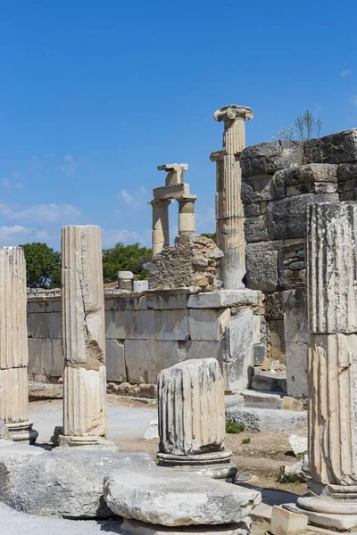 Ruiny Starożytnych Zabytkowe Miasto Efez Budynku Biblioteki Celsusa Amfiteatr Świątyń — Zdjęcie stockowe
