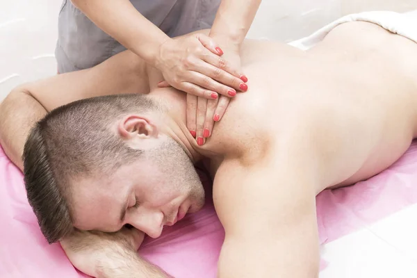 Sports Wellness Massage Given Man Athlete Massage Parlor — Stock Photo, Image