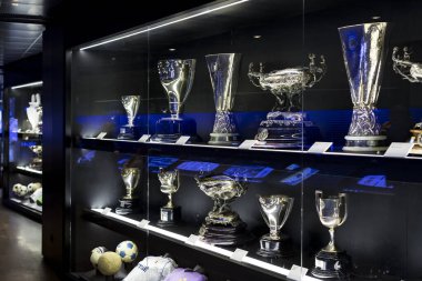 MADRID, SPAIN - 25 Mart 2018: The Museum of the Real Madrid Football Club Cup ve ödülleri