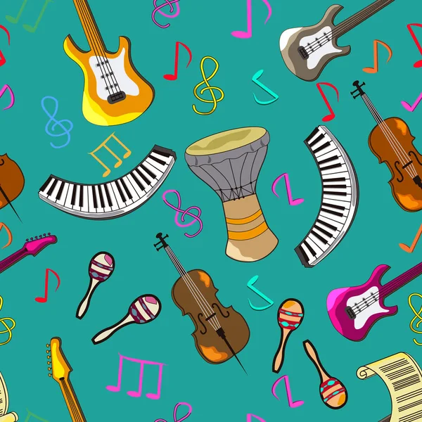 Sevimli çizgi film el çekilmiş müzikal seamless modeli doodles. Sonsuz komik vektör çizim. Zemin ile müzik simgeler ve öğeleri