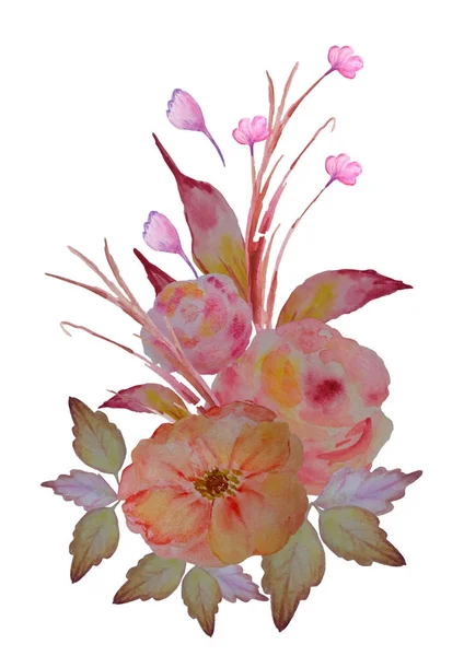 Bouquet of spring delicate watercolor flowers for wedding greeting card. — Stock Photo, Image