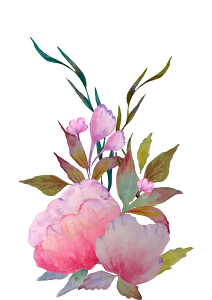 Bouquet of spring delicate watercolor flowers for wedding greeting card. — Stock Photo, Image