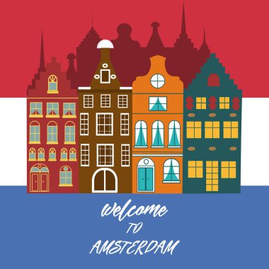 Vektör çizim karikatür tarzı Amsterdam sembollerle