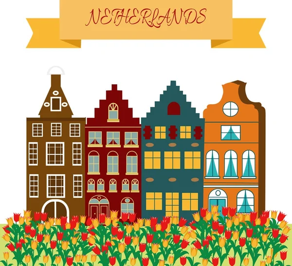 Ilustração vetorial em estilo cartoon com símbolos de Amsterdam — Vetor de Stock