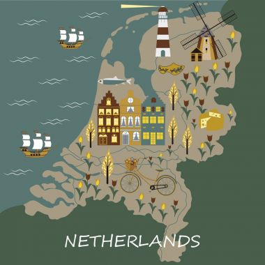 Amsterdam, Hollanda elle çizilmiş vektör kümesi doodles