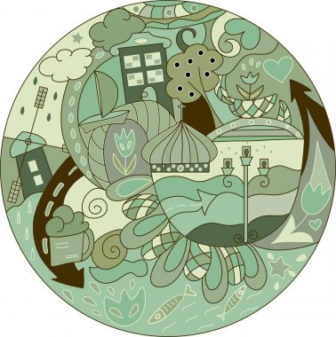 Amsterdam, Hollanda elle çizilmiş vektör kümesi doodles