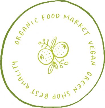 Organik gıda ve içecek, doğal ürünler, Restoran, sağlıklı gıda pazarı ve üretim, doğa arka plan üzerinde çizilmiş etiketleri ve öğeleri koleksiyonu ver. Vektör çizimler.