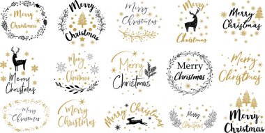 Mutlu Noeller. Mutlu yeni Year.Typography ayarlayın. Vektör amblem, metin tasarım. Afiş, tebrik kartları, hediyeler vb için kullanılabilir.