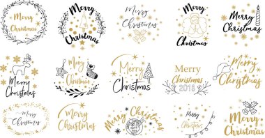 Mutlu Noeller. Mutlu yeni Year.Typography ayarlayın. Vektör amblem, metin tasarım. Afiş, tebrik kartları, hediyeler vb için kullanılabilir.