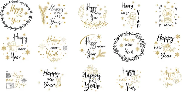 Merry Christmas. Happy New Year.Typography set. Vector emblems, text design. Usable for banners, greeting cards, gifts etc. — Stock Vector