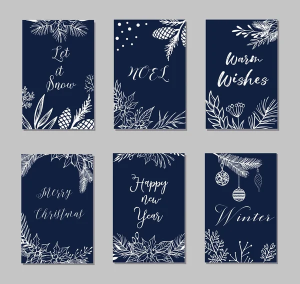 Ensemble de décoration Nouvel An et Joyeux Noël.Set typographie.Les principaux symboles de la fête. Logo vectoriel, emblèmes, conception de texte. Utilisable pour, cartes de voeux, cadeaux, etc. . — Image vectorielle