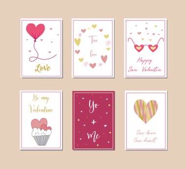 Sevgililer günü, retro renkleri, vektör çizim doodle kalp simgeleri ile şirin kartı