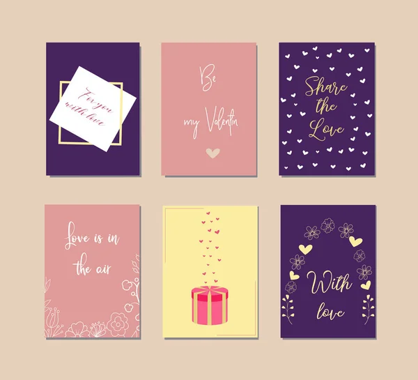 Bonita tarjeta con iconos de corazón de garabato para el día de San Valentín, colores retro, ilustración vectorial — Vector de stock