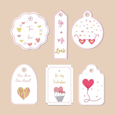 Sevgililer s Day.The ana sembollerinden tatil için çizilmiş etiketleri ve öğeleri koleksiyonu ver. Vektör logo, amblem, metin tasarım. Afiş, tebrik kartları, hediyeler vb için kullanılabilir.